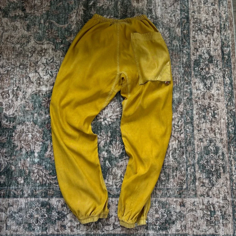 Freecity Flap Snap Pants XS Yellow Cotton Airjump Karate Sail Drawstring Satin
